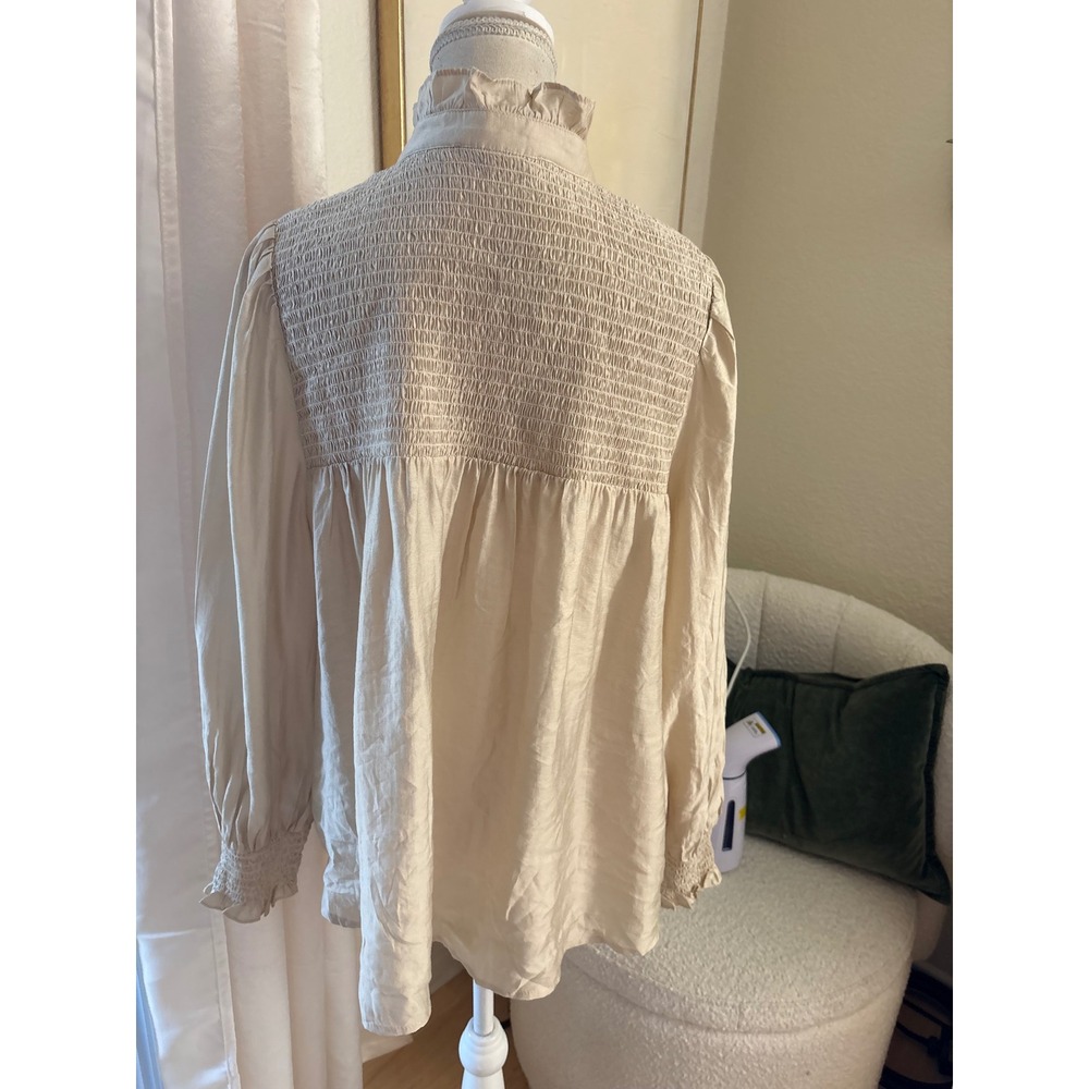 POMANDER‎ PLACE Champagne Jaia Long Sleeve Smocked Blouse Size Extra Large - Picture 3 of 9